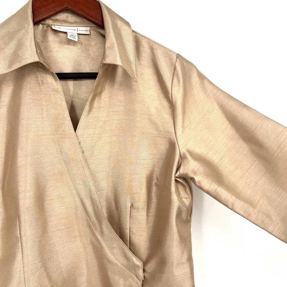 JM Collection Womens Size 6P Petite Gold Wrap Formal Blouse Shirt Top Elegant - Picture 4 of 8